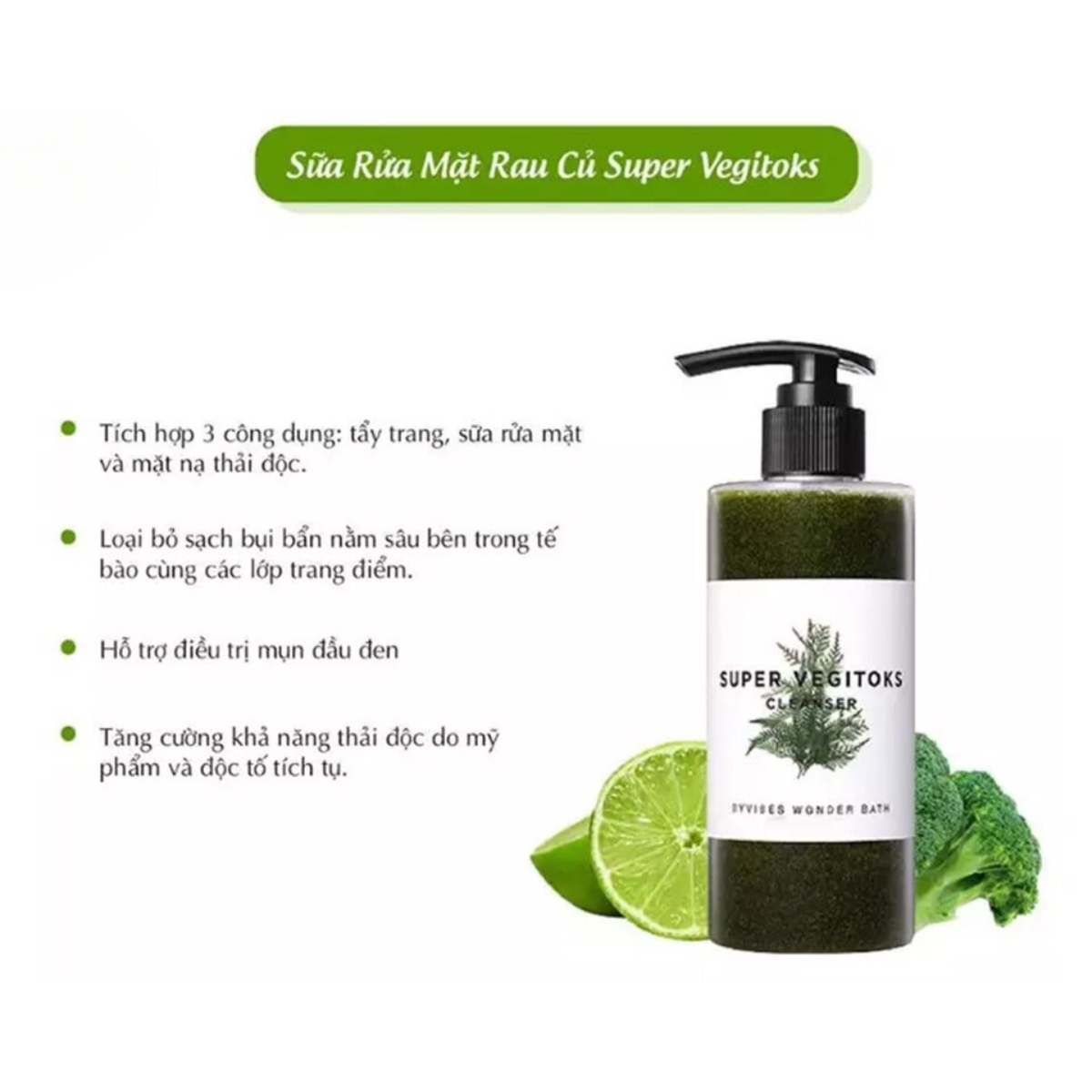 Sữa Rửa Mặt Rau Củ Thải Độc Byvibes Wonder Bath Super Vegitoks Cleanser Green 300ml - xanh lá
